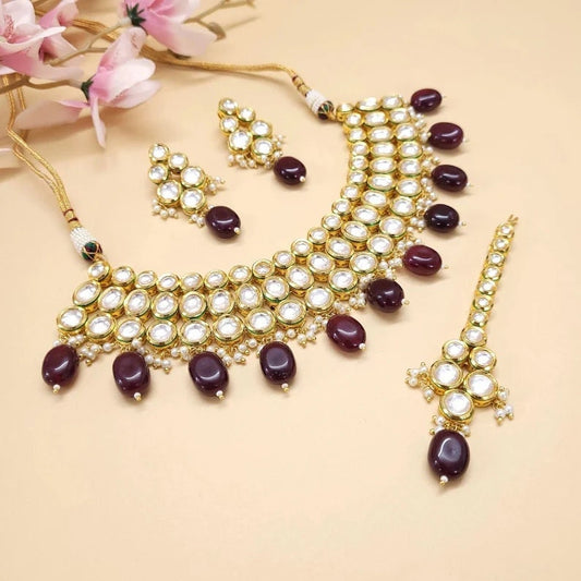 3 Layer Kundan Jewellery Set, Indian Heavy Jewellery, Real Kundan Necklace Set, Oval Shaped Kundan Necklace, Beaded Jewellery, Gift For Her